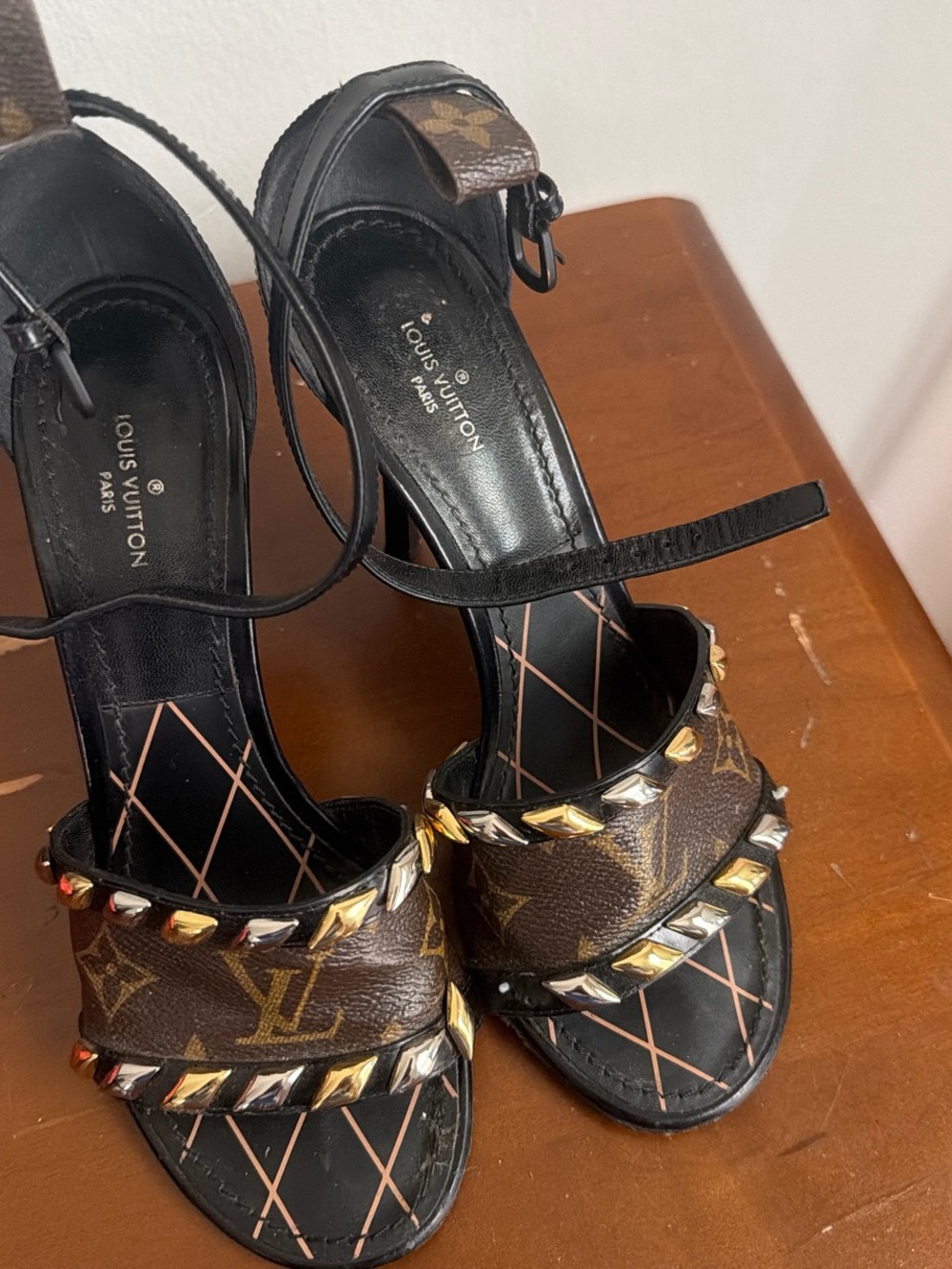 Louis Vuitton Brown Monogram Studded High-Heel Sandals